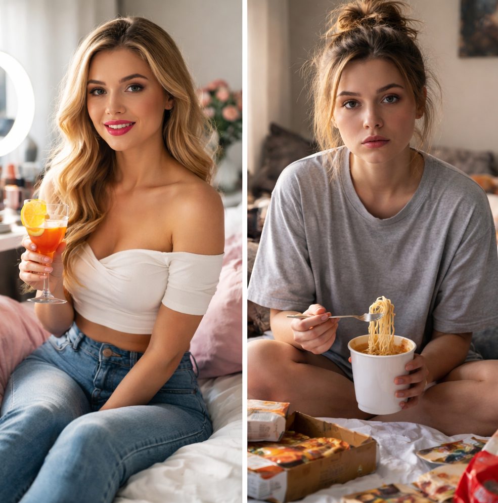 Betrachte die Lücke zwischen Schein und Sein einer Influencerin